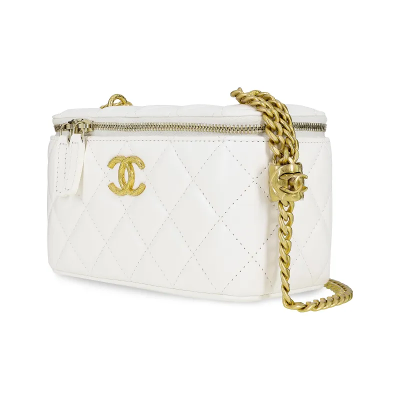 CHANEL Sheepskin Little Golden Pillar Golden Ball Crossbody Bag, Shoulder Bag Women's White-1
