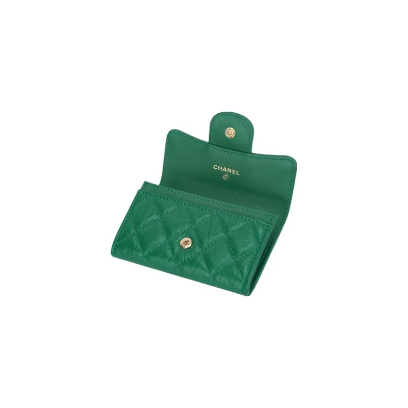 CHANEL 2.55 Calfskin Card Holder Women's Green-2