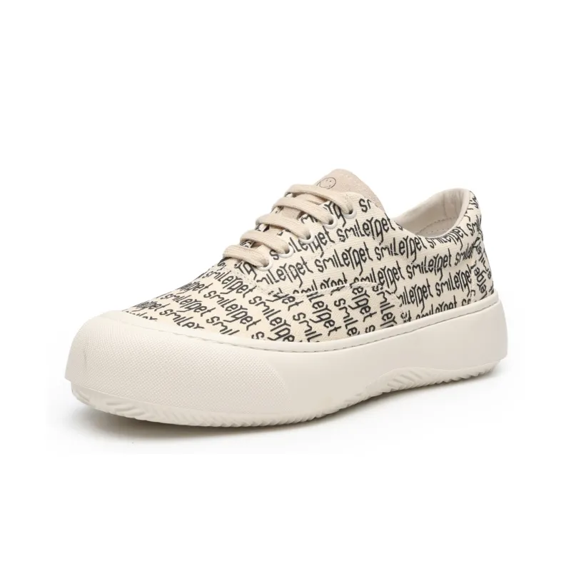 SMILEY France Smiley Face Anti Slip Wear Resistant Low Top Canvas Shoes Men's Beige-1