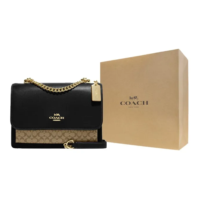 COACH Klare Canvas With Leather Small Square Bag Shoulder Bag Crossbody Bag Small Size Women's Black & Brown-7