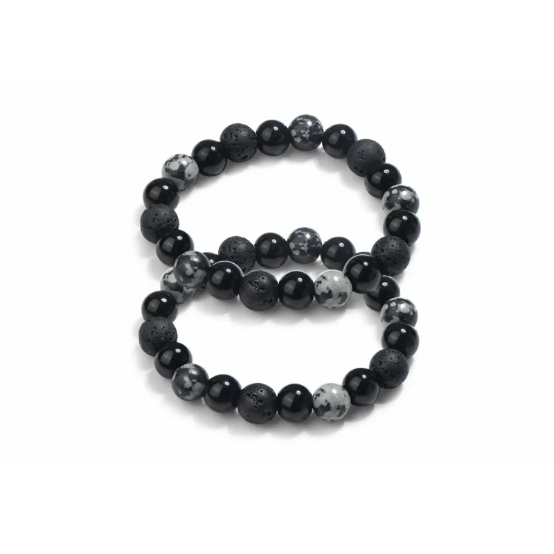 Muyan Obsidian Floating Flower Beaded Bracelet Unisex-3