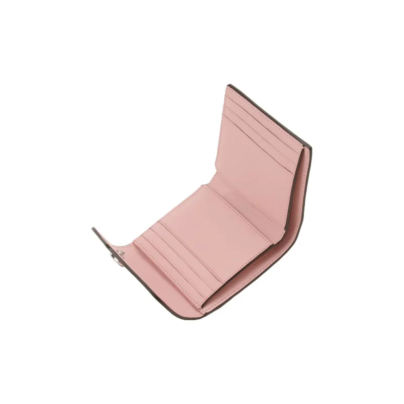 COACH Wyn Canvas With Calfskin Card Holder Wallet Small Size Women's Khaki & Pink-4