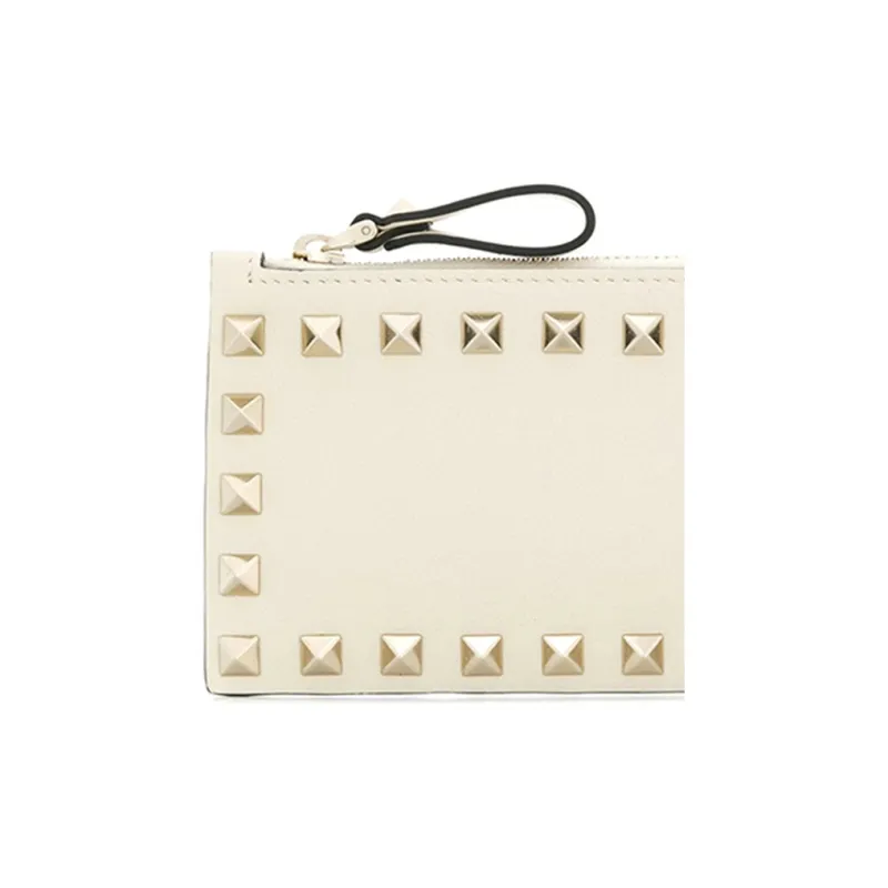 Valentino Leather Card Holder Clutch Women's Beige-4