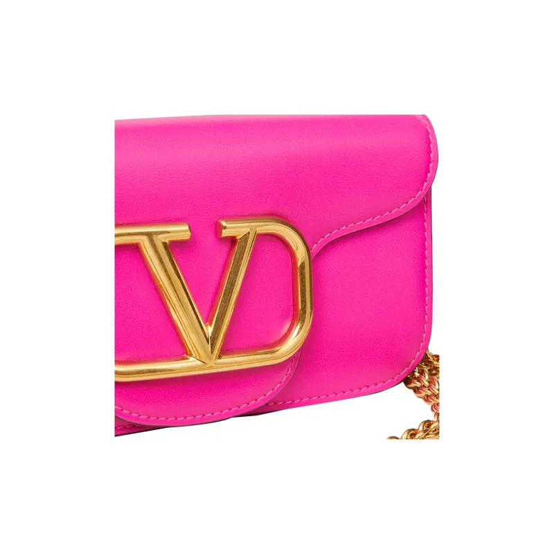 Valentino Locò Calfskin Baguette Bag, Shoulder Bag, Crossbody Bag, Handbag Mini Women's Pink-4