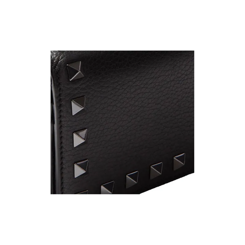 Valentino Rockstud Grain Calfskin Card Holder, Wallet Trumpets Women's Black-4