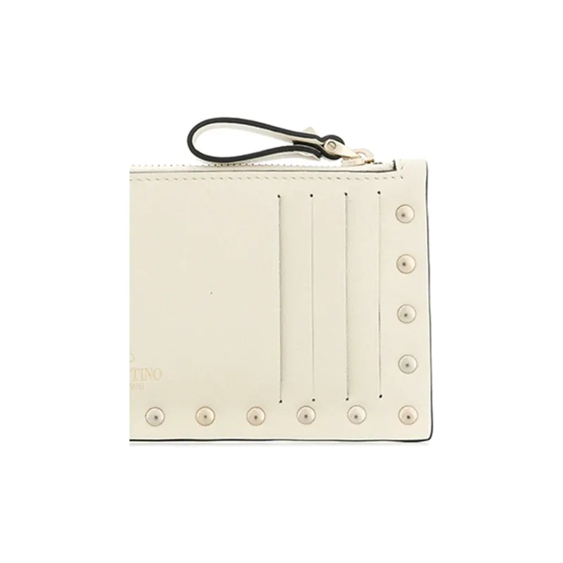 Valentino Leather Card Holder Clutch Women's Beige-3