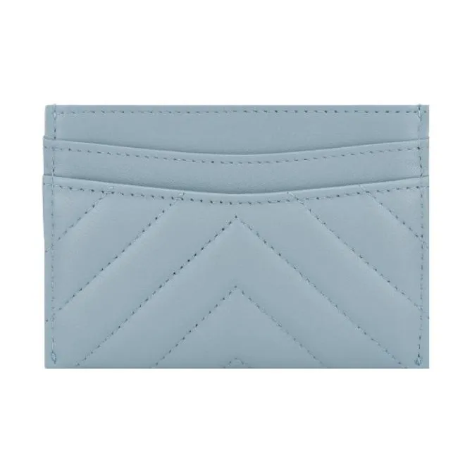CHANEL Lambskin Card Holder Women's Light Blue-1