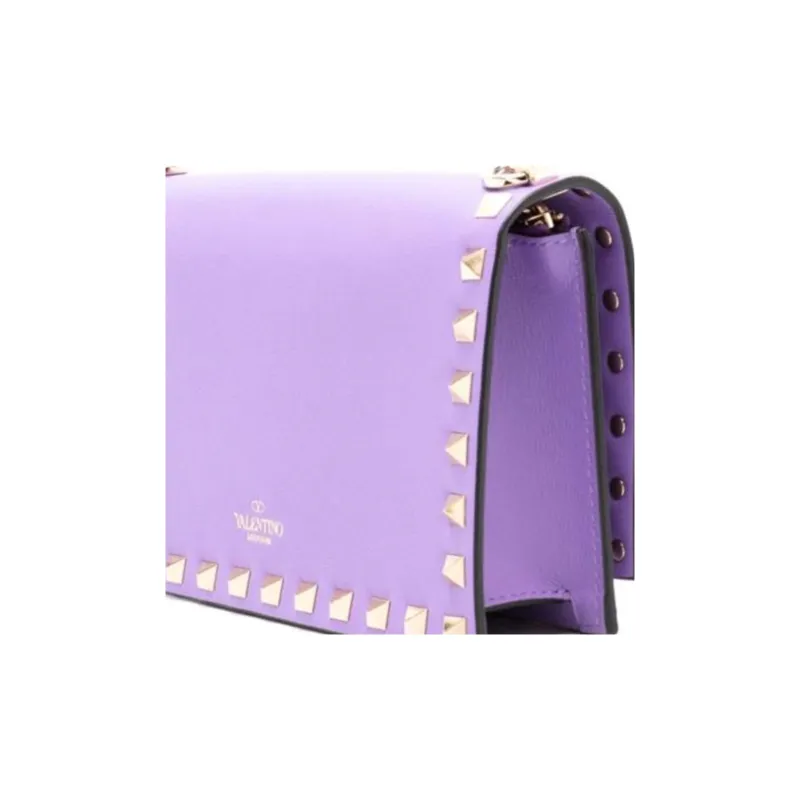 Valentino Rockstud Leather Crossbody Bag Shoulder Bag Women's Purple-4
