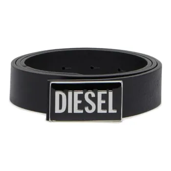 DIESEL Letter Logo Decoration Smooth Buckle Leather Belts Women's Black Width 3cm