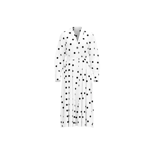 SENSE BY MEI Long-Sleeved Dresses Women's White Background With Black Polka Dots