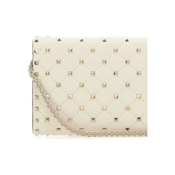Valentino Top Grain Cow Leather Leather Clutches Crossbody Bags Women's Ivory White-3