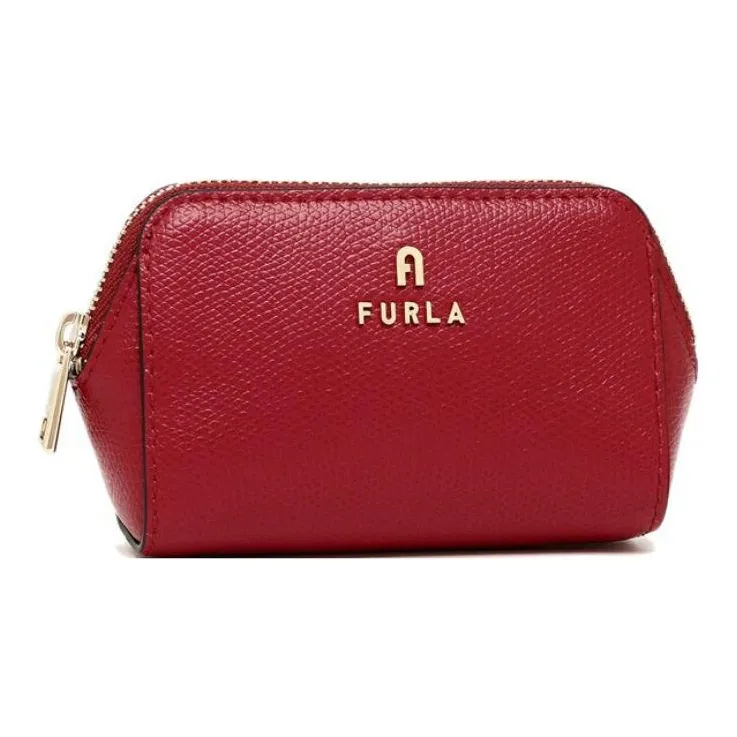 Furla Leather Clutch Makeup Bag Small Size Women's Red-1