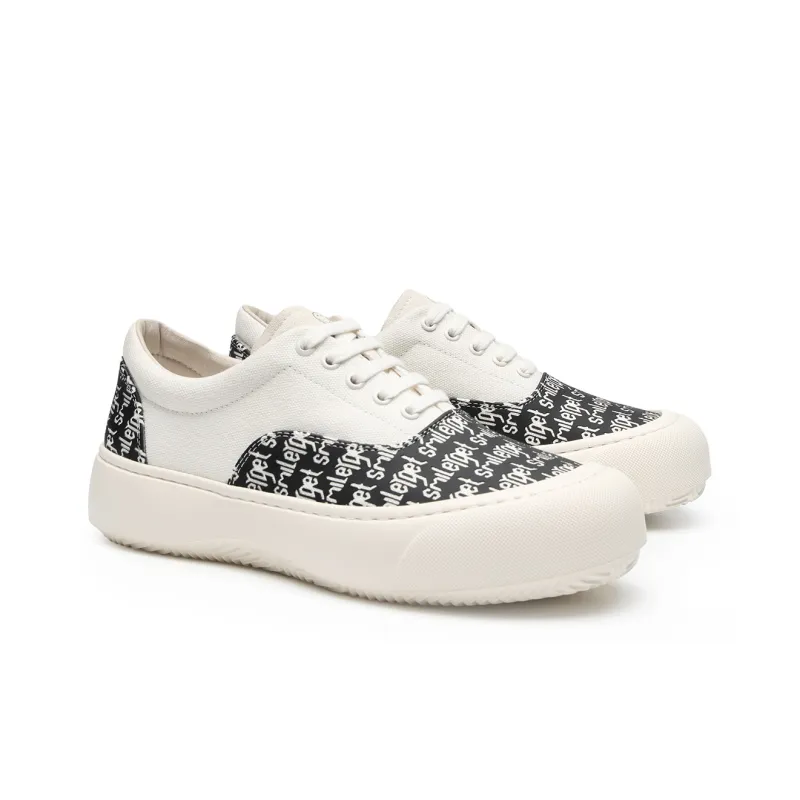 SMILEY France Smiley Face Low-Top Canvas Shoes Men's White Black-3