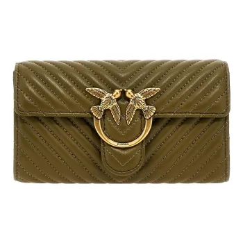 PINKO Love Bag Sheepskin With Cowhide Accents Shoulder Bag Crossbody Bag Wallet Women's Green