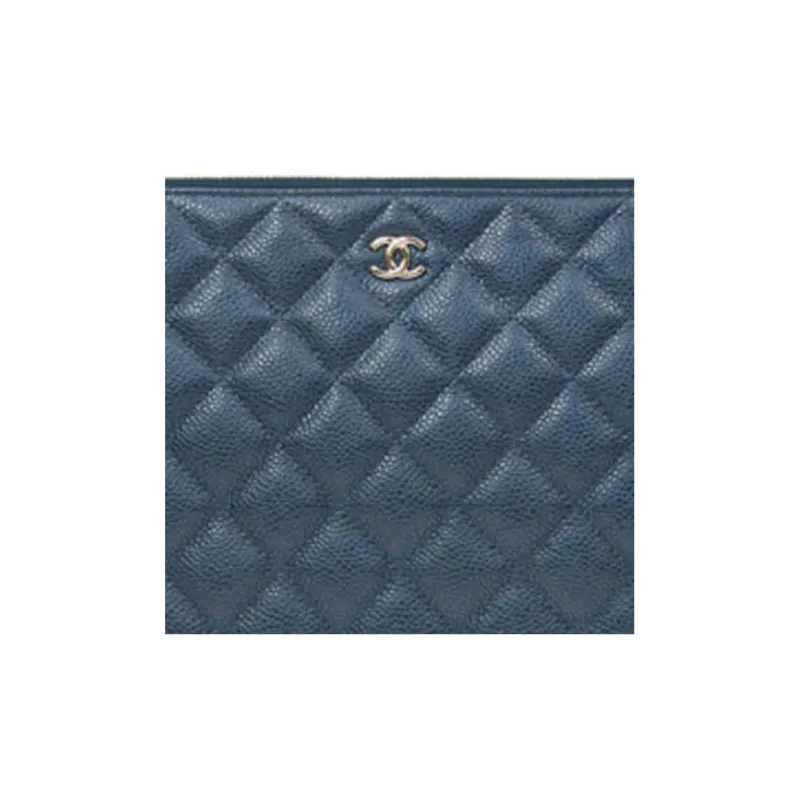 CHANEL Grain Litchi Grain Embossed Calfskin Clutch Medium Size Women's Marine Blue-4