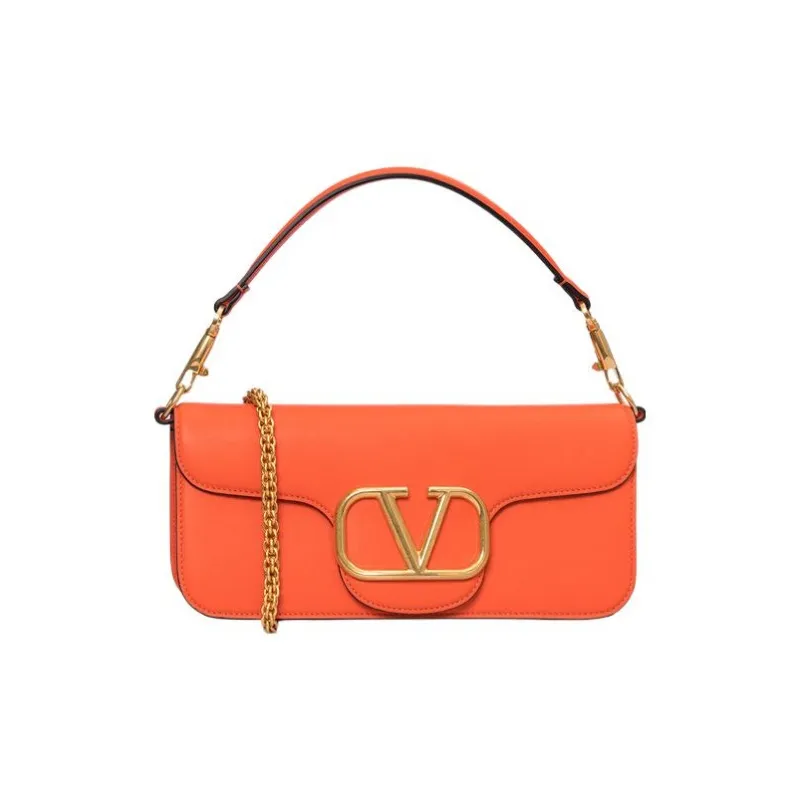 Valentino Locò Calfskin Baguette Bag Crossbody Bags Handbags Small Size Women's Orange-1