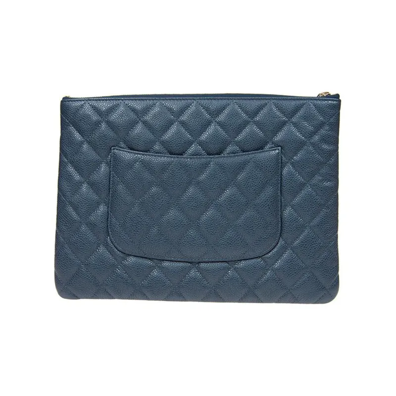 CHANEL Grain Litchi Grain Embossed Calfskin Clutch Medium Size Women's Marine Blue-2