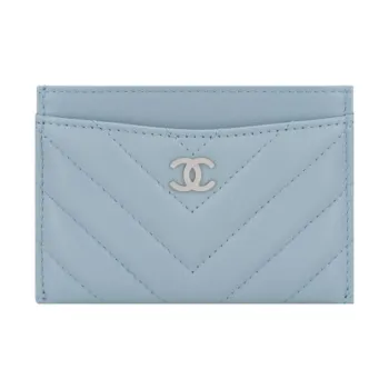 CHANEL Lambskin Card Holder Women's Light Blue