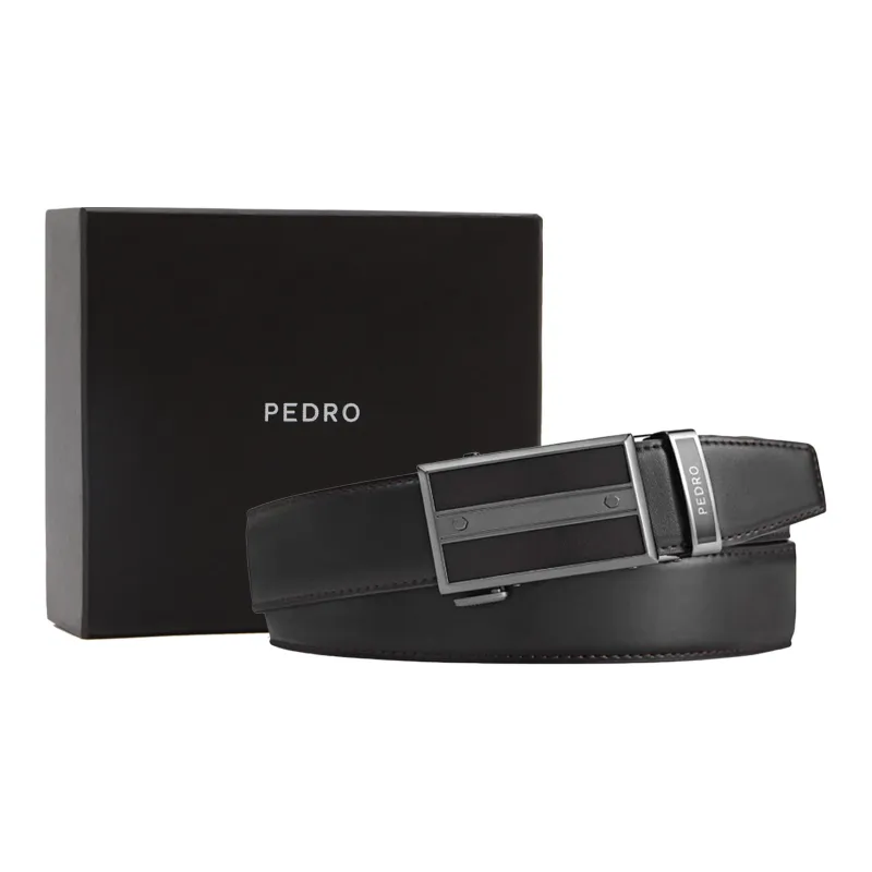 PEDRO Minimalist Casual Automatic Buckle Belt Calfskin Leather Belts Men's Width 3.5CM-1