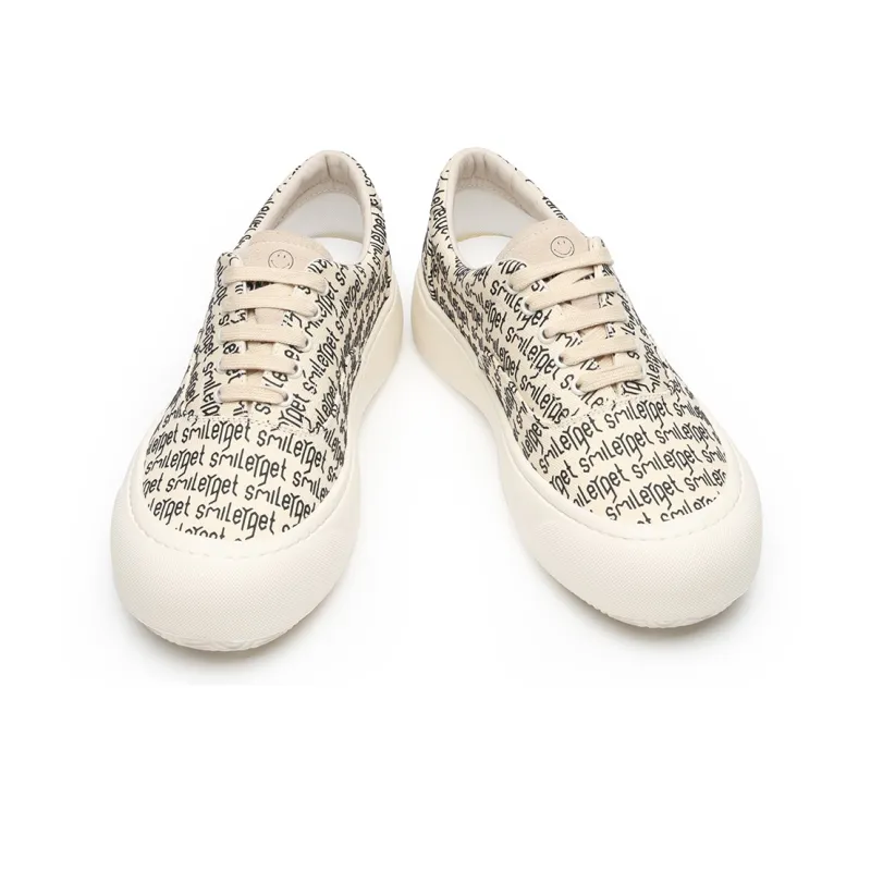 SMILEY France Smiley Face Anti Slip Wear Resistant Low Top Canvas Shoes Men's Beige-3