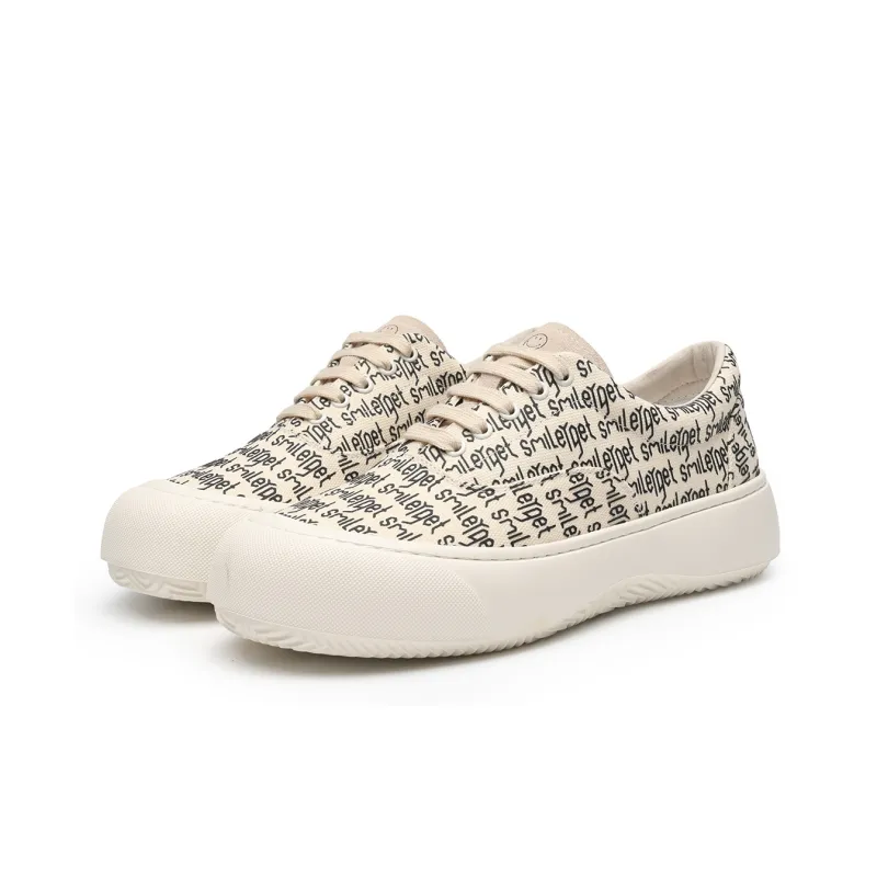 SMILEY France Smiley Face Anti Slip Wear Resistant Low Top Canvas Shoes Men's Beige-2