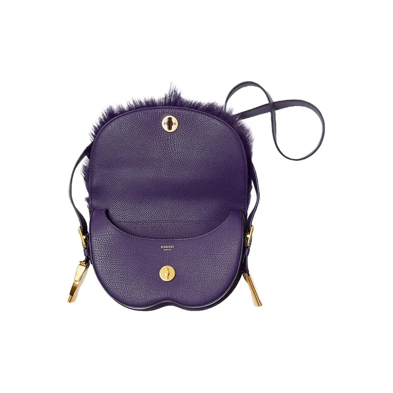 Burberry Calfskin With Cashmere Blend Shoulder Bag Crossbody Bag Women's Ribbon Purple-4
