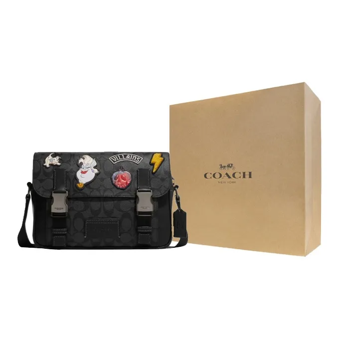 COACH Disney, Collaboration Track With Cow Leather Shoulder Bag, Crossbody Bag Large Size Women's Black-5