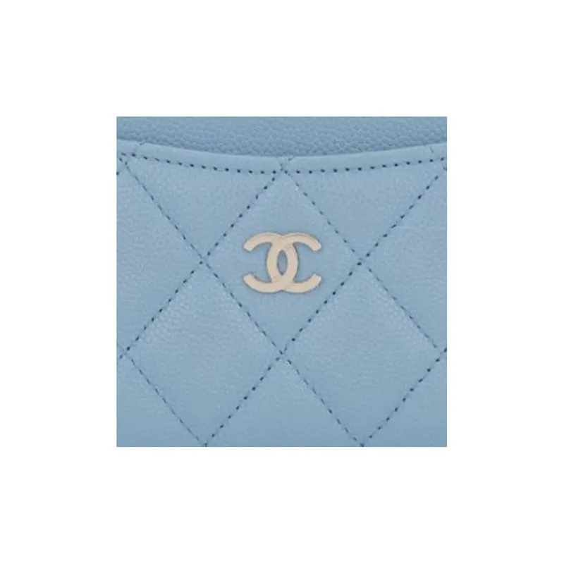 CHANEL Cow Leather Card Holder Women's Light Blue-2