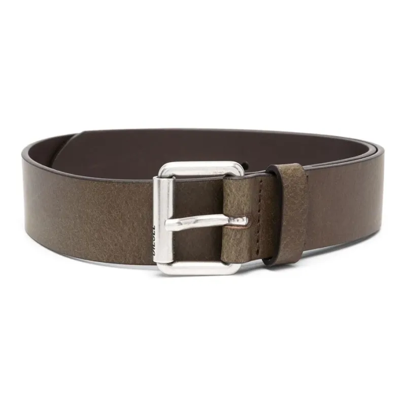 DIESEL Carved Letter Logo Pin Buckle Leather Belts Kids' Brown Width 3CM-0