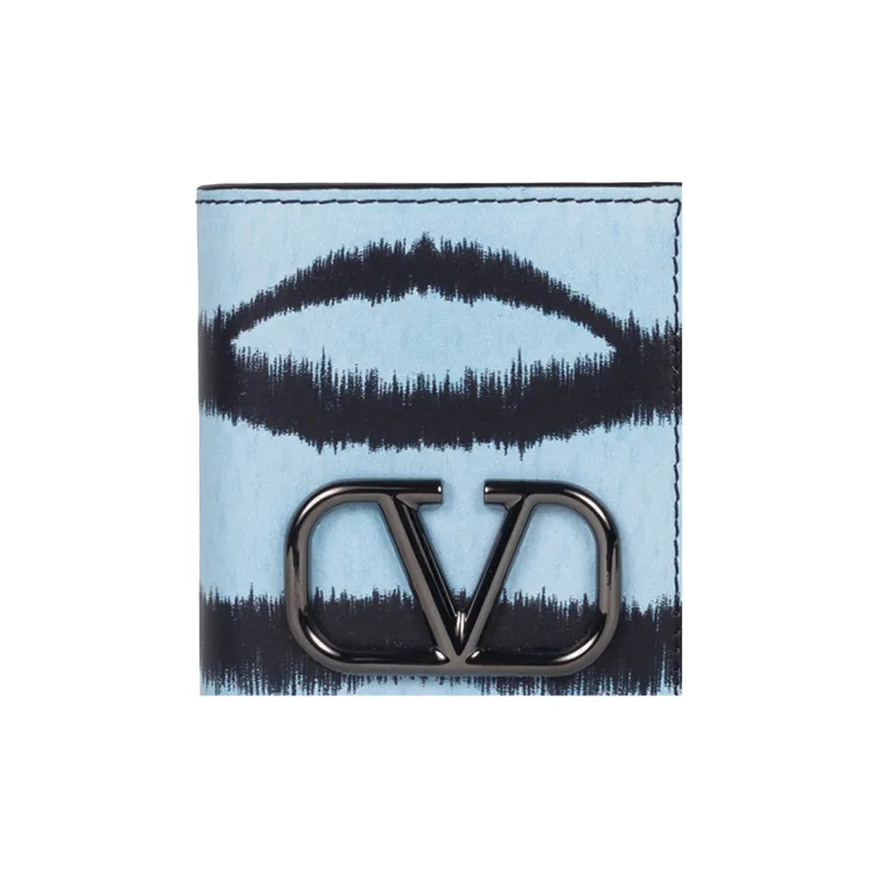 Valentino Cow Leather Card Clip Card Holder Regular Men's Blue-4