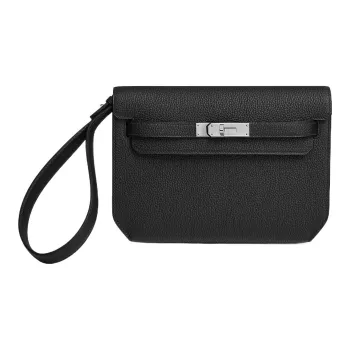 HERMES Kelly Depeches Togo Calfskin Clutch Men's 89 Noir Black