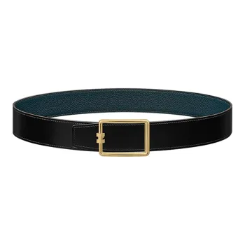 HERMES Matte H Line Gold Smooth Buckle Calfskin Double Sided Leather Leather Belts Men's Black Width  3.8cm