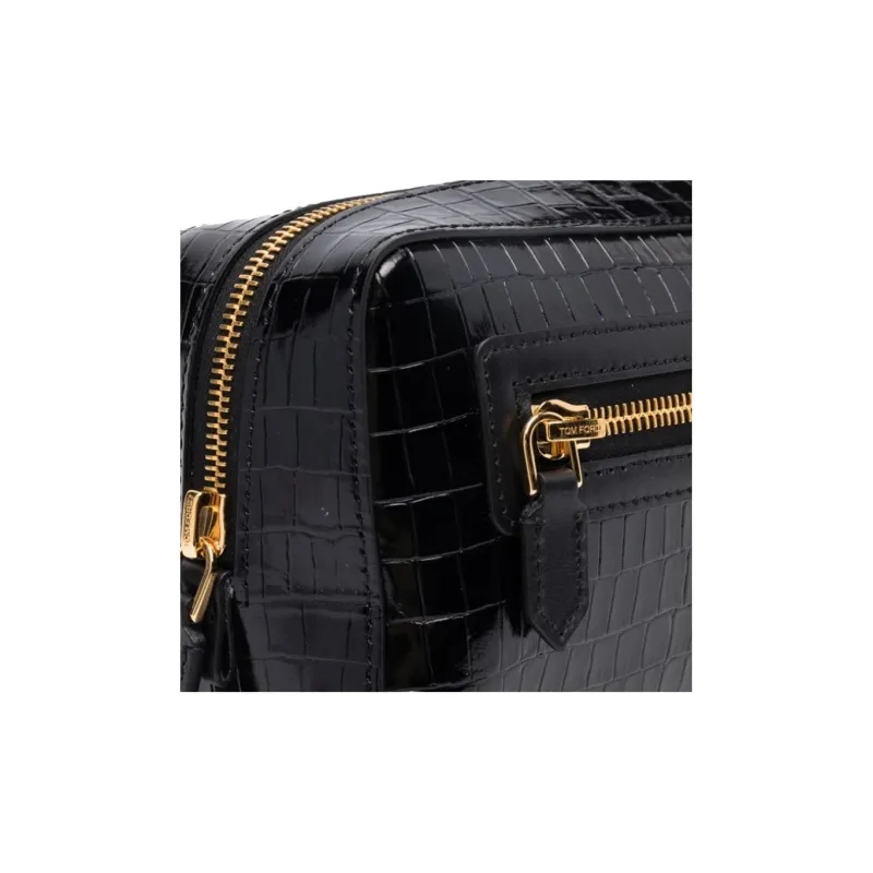 TOM FORD Crocodile-Embossed Calfskin Clutch Makeup Bag Men's Black-2
