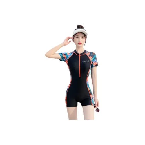 Youyou One-Piece Swimsuits Women's Black Background Maple Leaf