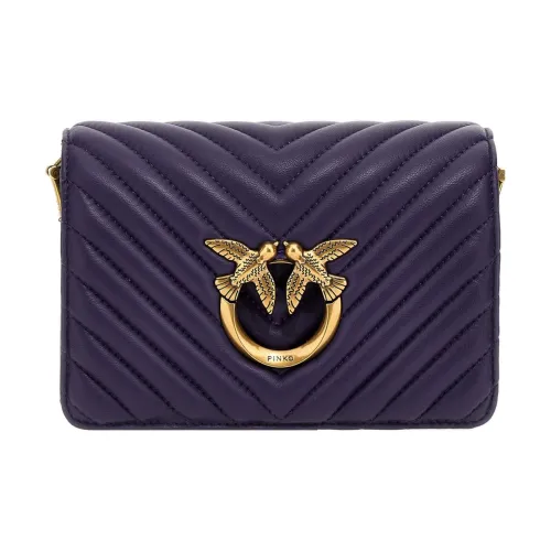 PINKO Click Series Sheepskin Combined With Calfskin Crossbody Bag Shoulder Bag Women's Purple
