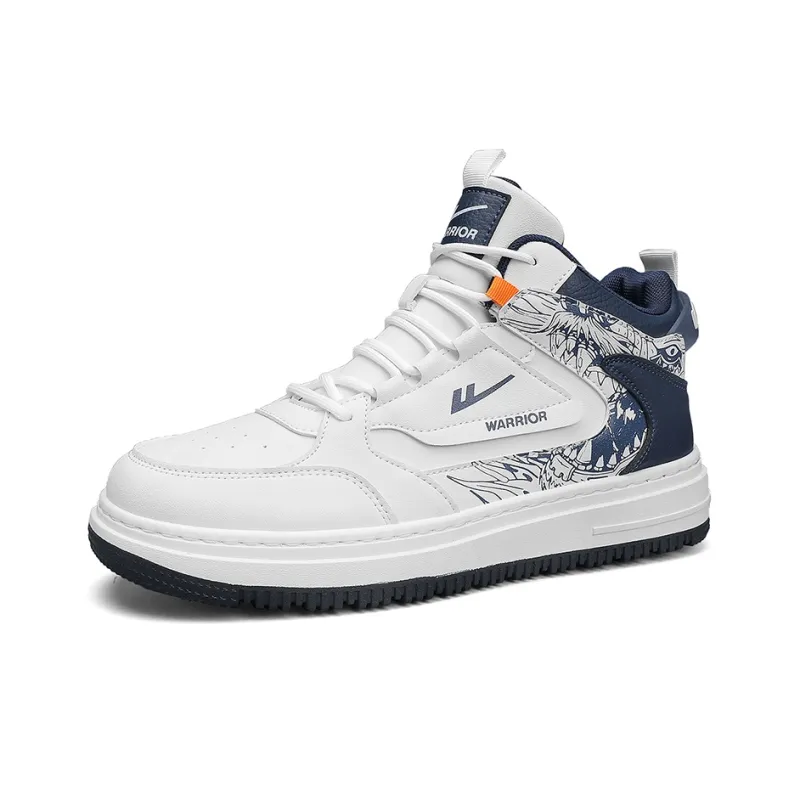 Warrior Vintage Basketball Shoes Anti Slip Wear Resistant High Top Skateboard Shoes Men's White Dark Blue-2