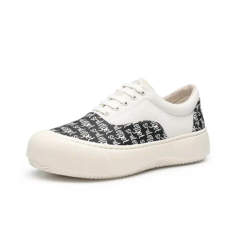 SMILEY France Smiley Face Low-Top Canvas Shoes Men's White Black-1