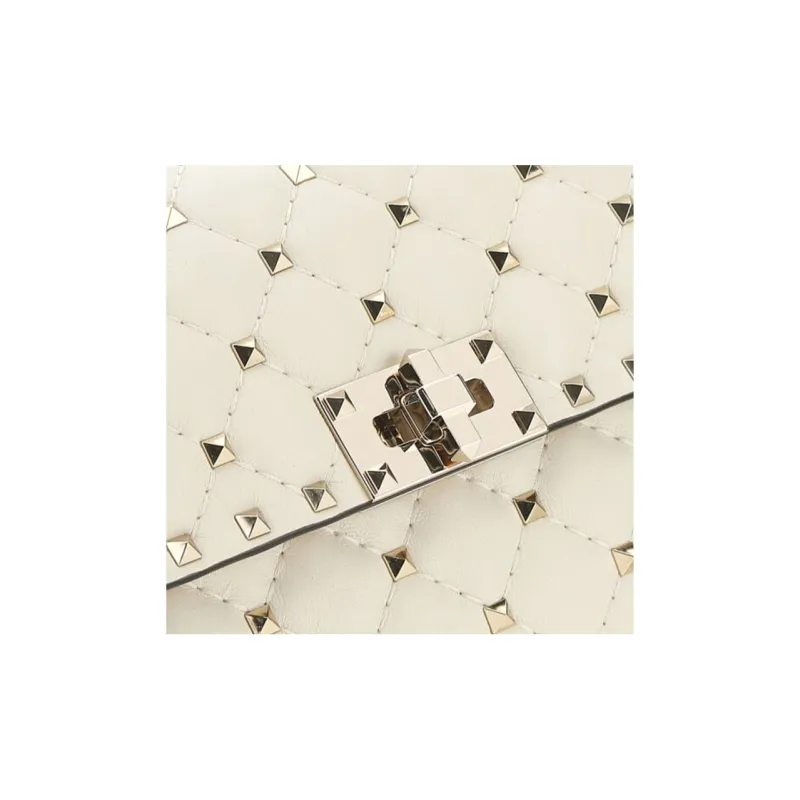 Valentino Top Grain Cow Leather Leather Clutches Crossbody Bags Women's Ivory White-4