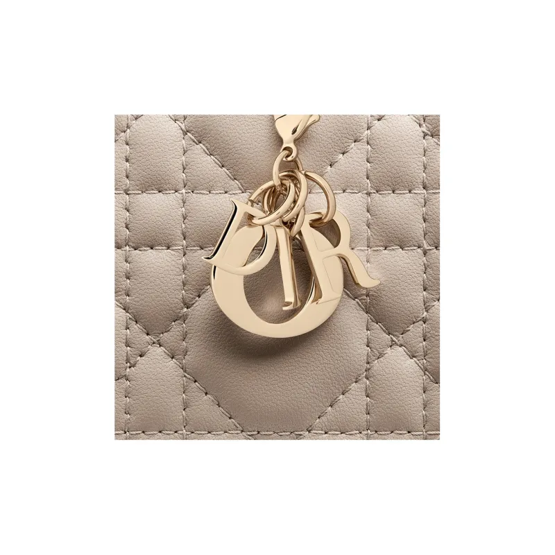 DIOR Lady Dior Sheepskin Wallet, Card Holder Mini Women's Natural Khaki-4