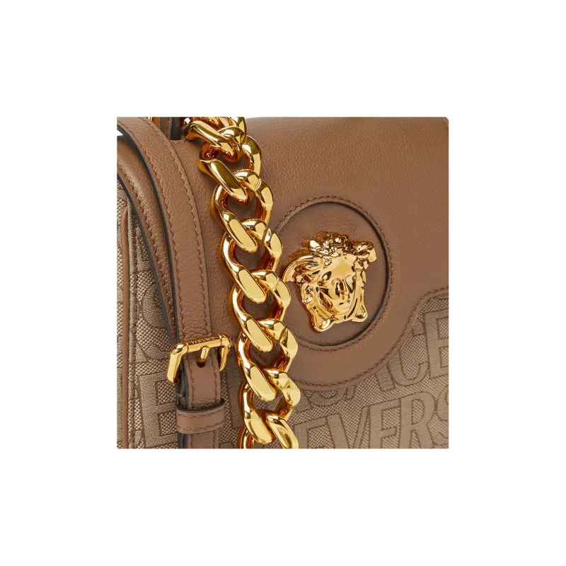 VERSACE La Medusa Cow Leather Shoulder Bag Crossbody Bag Handbag Small Size Women's Brown-3