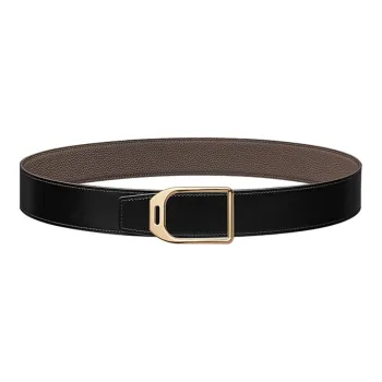 HERMES 'Racing Jockey' Smooth Buckle Calfskin Double Sided Leather Leather Belts Men's Black Width  3.8cm