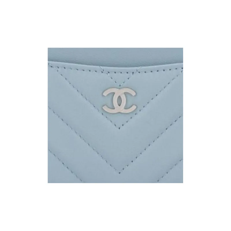 CHANEL Lambskin Card Holder Women's Light Blue-2