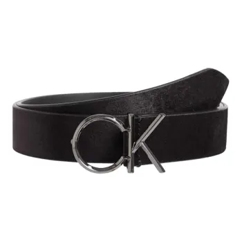 CK/Calvin Klein Emblem Letter Logo Decoration Smooth Buckle Leather Belts Women's Black Width: 3cm