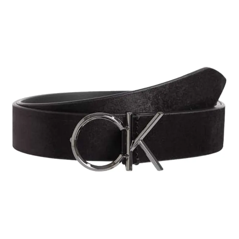 CK/Calvin Klein Emblem Letter Logo Decoration Smooth Buckle Leather Belts Women's Black Width: 3cm-0