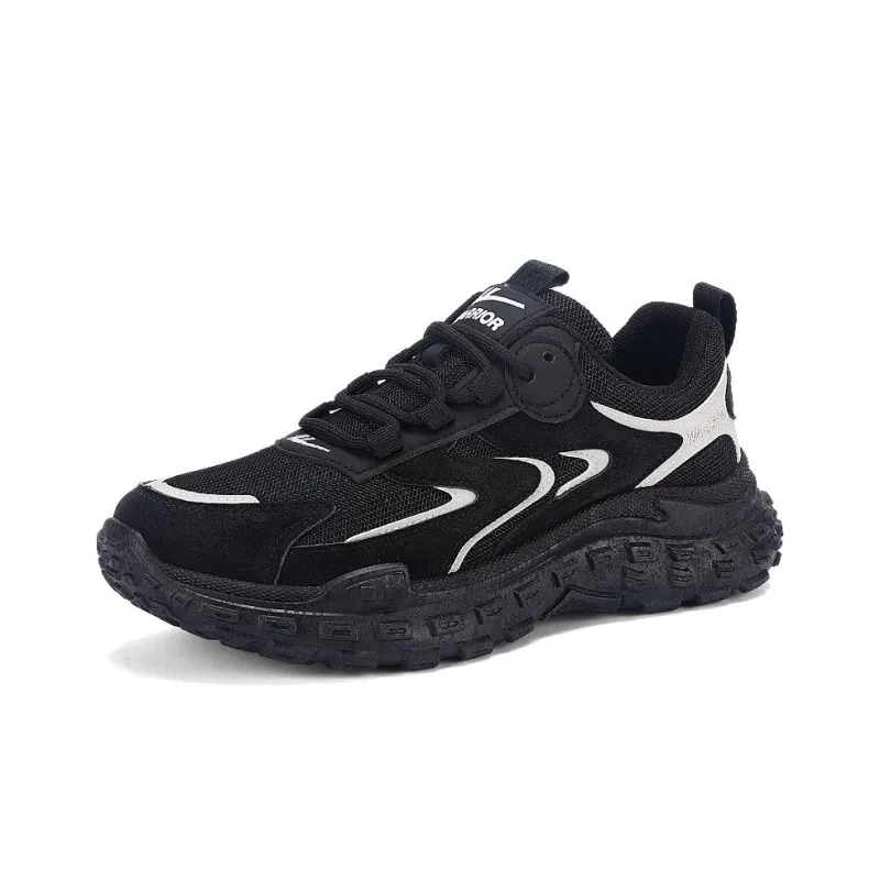 Warrior Cushioning Anti Slip Wear Resistant Breathability Low Top Chunky Sneakers Men's Black-1