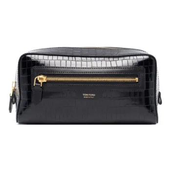 TOM FORD Crocodile-Embossed Calfskin Clutch Makeup Bag Men's Black