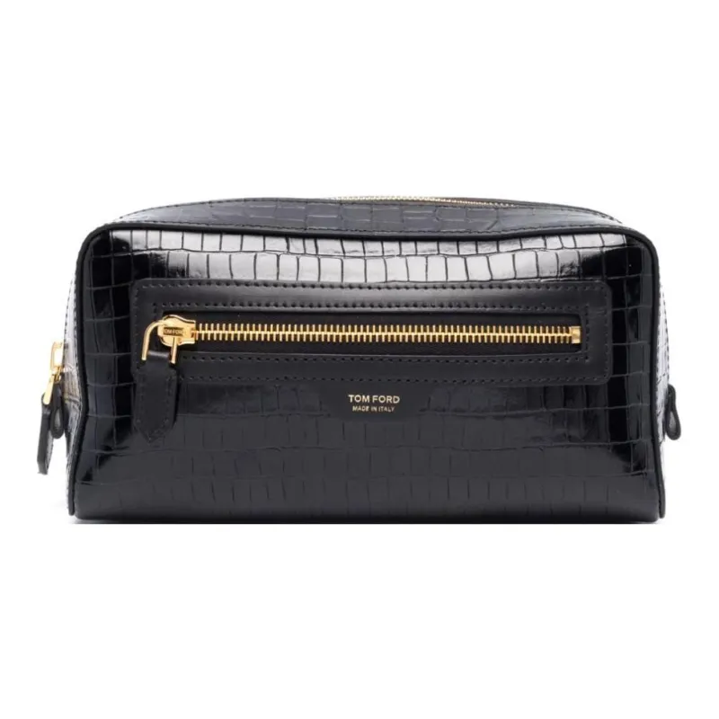 TOM FORD Crocodile-Embossed Calfskin Clutch Makeup Bag Men's Black-0