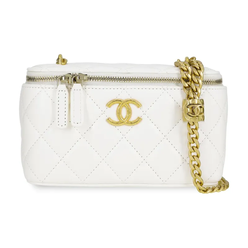 CHANEL Sheepskin Little Golden Pillar Golden Ball Crossbody Bag, Shoulder Bag Women's White-0