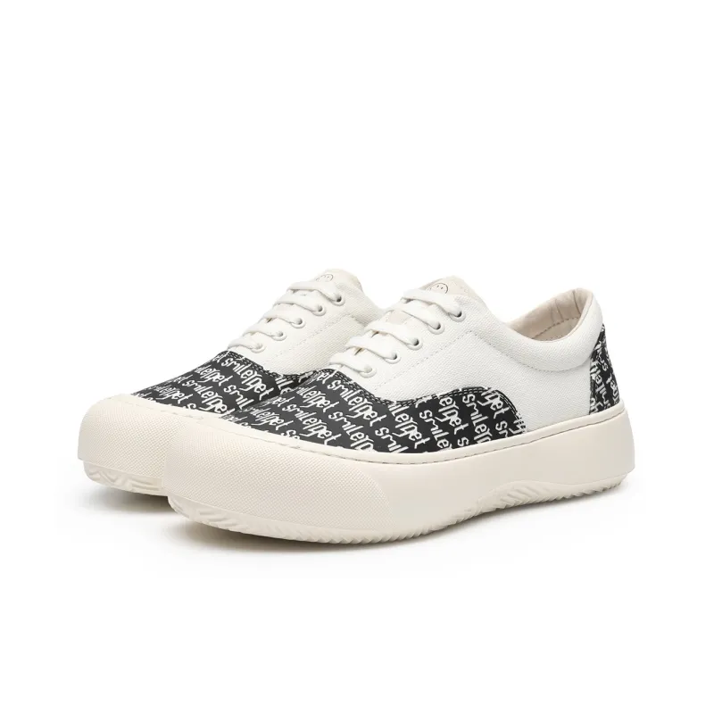 SMILEY France Smiley Face Low-Top Canvas Shoes Men's White Black-2