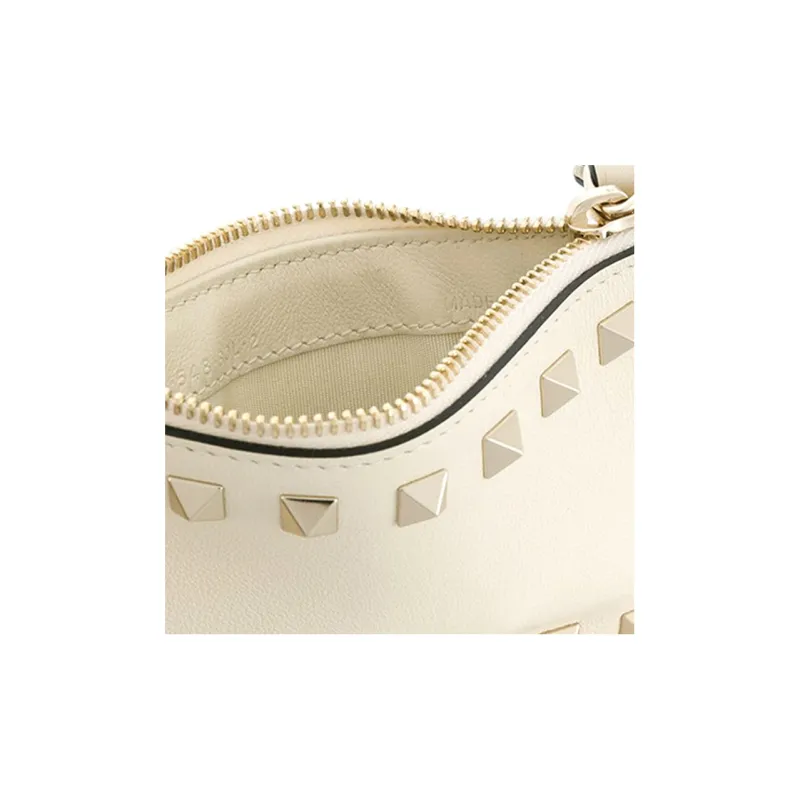 Valentino Leather Card Holder Clutch Women's Beige-2